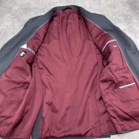 Jos A Bank Blazer Men 46L Gray Check Peak Classic Career 3 Pocket Classic Jacket - Picture 10 of 13